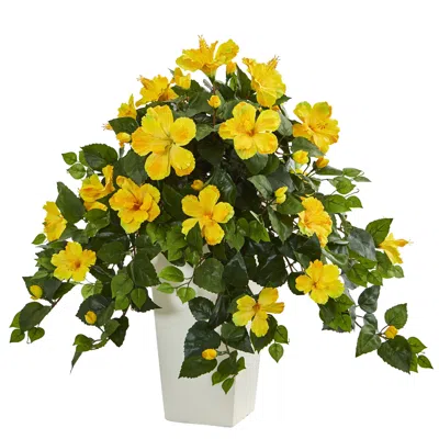 Homplanti Hibiscus Artificial Plant In White Tower Planter In Multi
