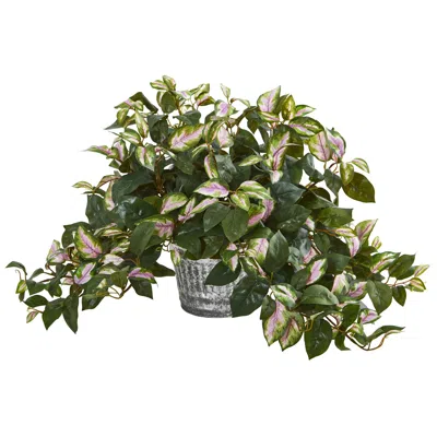 Homplanti Hoya Artificial Plant In Vintage Hanging Metal Planter In Multi
