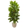 Homplanti Large Leaf Philodendron Artificial Plant In Sand Stone Planter (real Touch) 58"