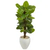 Homplanti Large Leaf Philodendron Artificial Plant In White Oval Planter (real Touch) 5'