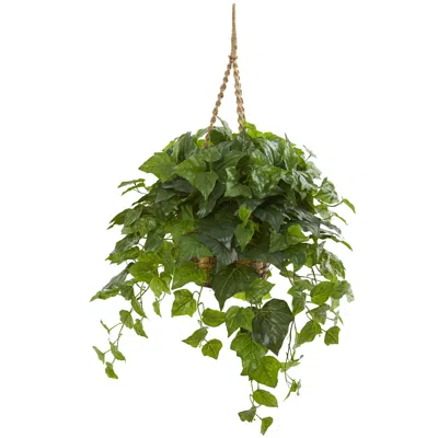Homplanti London Ivy Artificial Plant In Hanging Basket (real Touch) 38" In Green