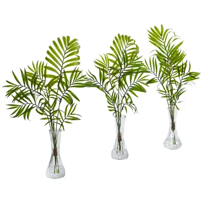 Homplanti Mini Palm Artificial Plant In Vase (set Of 3) In Green