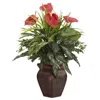 Homplanti Mixed Greens & Anthurium W/decorative Vase Silk Plant