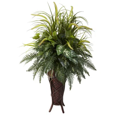 Homplanti Mixed Greens & Cattails W/stand Planter