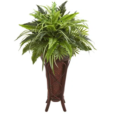 Homplanti Mixed Greens And Fern Artificial Plant In Decorative Stand 32"