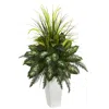 Homplanti Mixed River Fern And Dogtail Artificial Plant In White Tower Planter