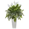 Homplanti Mixed Spathifyllum Artificial Plant In White Tower Vase