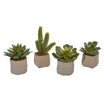 Homplanti Mixed Succulent Artificial Plant (set Of 4) In Green