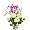 Homplanti Peony & Orchid Silk Flower Arrangement