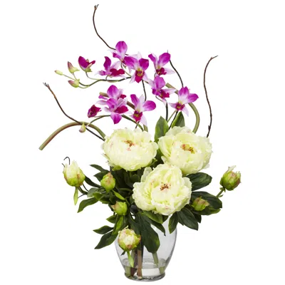 Homplanti Peony & Orchid Silk Flower Arrangement