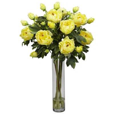 Homplanti Peony W/cylinder Silk Flower Arrangement In Yellow