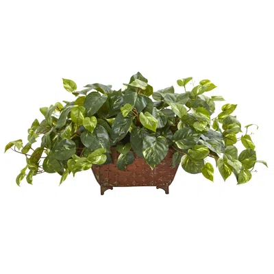 Homplanti Pothos Artificial Plant In Metal Planter