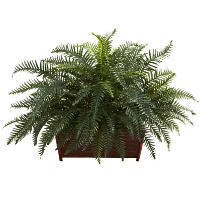 Homplanti River Fern W/wood Planter In Green