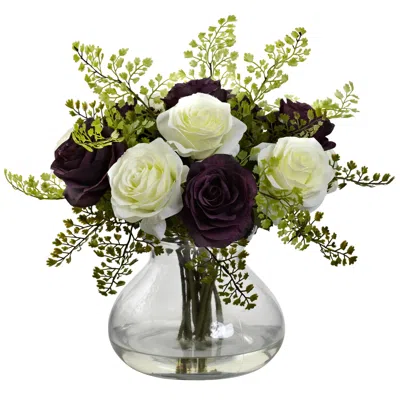 Homplanti Rose & Maiden Hair Arrangement W/vase In Black