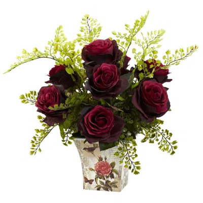 Homplanti Rose & Maiden Hair W/floral Planter Burgundy