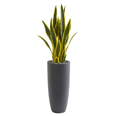 Homplanti Sansevieria Artificial Plant In Gray Bullet Planter 3' In Blue