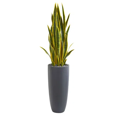 Homplanti Sansevieria Artificial Plant In Gray Planter 4.5' In Blue