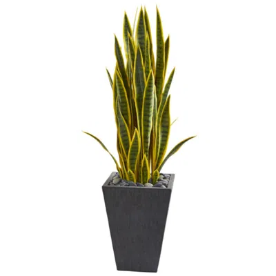 Homplanti Sansevieria Artificial Plant In Slate Planter 3.5' In Brown