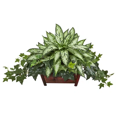 Homplanti Silver Queen And Ivy Artificial Plant In Decorative Planter In Green