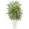 Homplanti Silver Queen Artificial Plant In White Tower Planter
