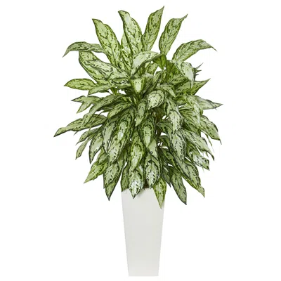 Homplanti Silver Queen Artificial Plant In White Tower Planter In Green