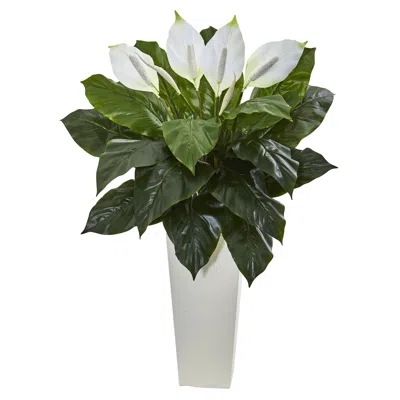 Homplanti Spathifyllum Artificial Plant In White Tower Planter 3' In Blue