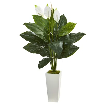 Homplanti Spathifyllum Artificial Plant In White Tower Planter 51"