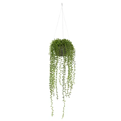 Homplanti String Of Pearl Artificial Plant Hanging Basket In Green