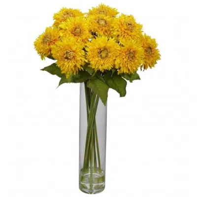 Homplanti Sunflower W/cylinder Silk Flower Arrangement Yellow In Blue