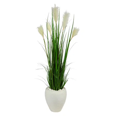 Homplanti Wheat Plum Grass Artificial Plant In White Planter 4.5' In Brown