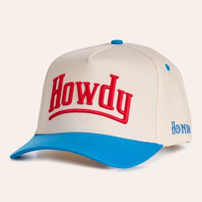 Hondo Hat Co . Howdy Cream Blue & Red Embroidered Curved Bill Cap In Brown