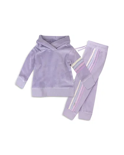 Honest Baby Girls' Cozy Velour Pop Over Hoodie & Sweatpants Set - Baby In Lavender With Stripe