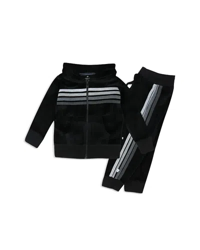 Honest Baby Unisex Cozy Velour Zip Front Hoodie & Sweatpants Set - Baby In Black With Stripe