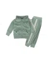 Honest Baby Unisex Cozy Velour Zip Front Hoodie & Sweatpants Set - Baby In Sage With Stripe