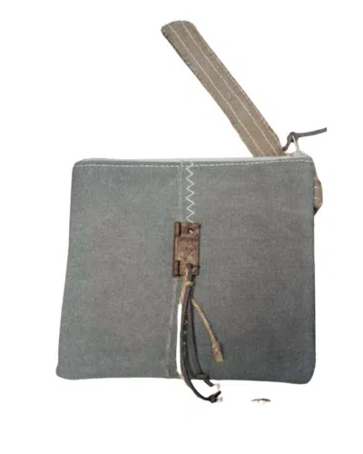 Honey And Me Fabric Clutch In Grey/blue In Multi