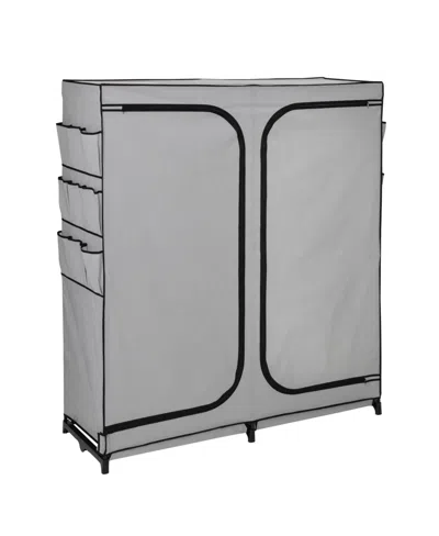 Honey Can Do Wide 2 Door Portable Closet With Cover Side Pockets Wardrobe, 60" In Gray