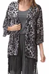Honey Punch 3/4 Length Sleeves Fringe Kimono In Animal Print In Multi