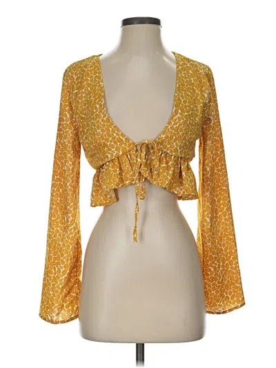 Pre-owned Honey Punch 3/4 Sleeve Blouse In Gold