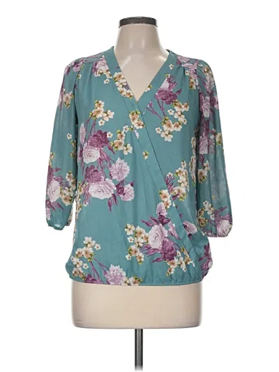 Pre-owned Honey Punch 3/4 Sleeve Blouse In Teal