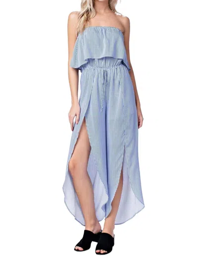 Honey Punch All Aboard Striped Jumpsuit In Blue