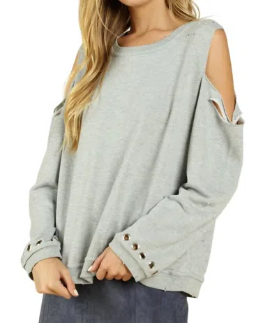 Honey Punch Distressed Grommet Top In Heather Gray