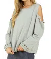 Honey Punch Distressed Grommet Top In Heather Gray In Grey