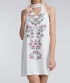 Honey Punch Embroidered Halter Mini Dress In Ivory In Multi