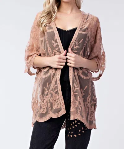 Honey Punch Embroidered Lace Kimono Cardigan In Mocha In Brown