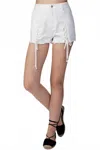 Honey Punch Lace Up Frayed Denim Shorts In White In White