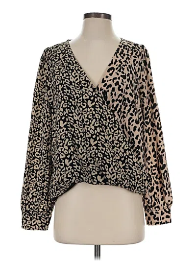 Pre-owned Honey Punch Long Sleeve Blouse In Black