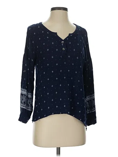 Pre-owned Honey Punch Long Sleeve Henley Shirt In Blue