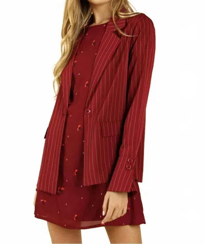 Honey Punch Power Hour To Happy Hour Striped Blazer In Wine In Red
