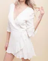 Honey Punch Ruffle Wrap Romper In White