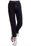 Honey Punch Side Lace Up Denim Pant In Black In Black